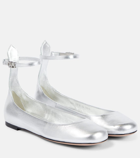 Valentino Garavani Tan-Go metallic leather ballet flats