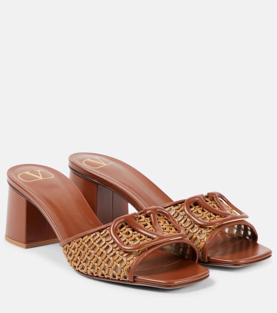 Valentino Garavani Tess leather and raffia mules