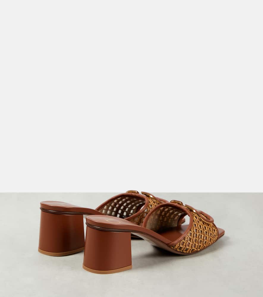 Valentino Garavani Tess leather and raffia mules