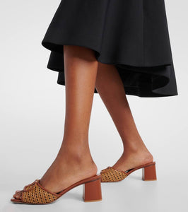Valentino Garavani Tess leather and raffia mules
