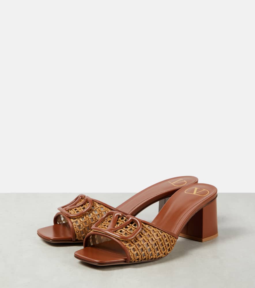 Valentino Garavani Tess leather and raffia mules