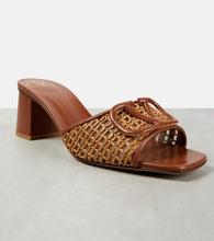 Valentino Garavani Tess leather and raffia mules