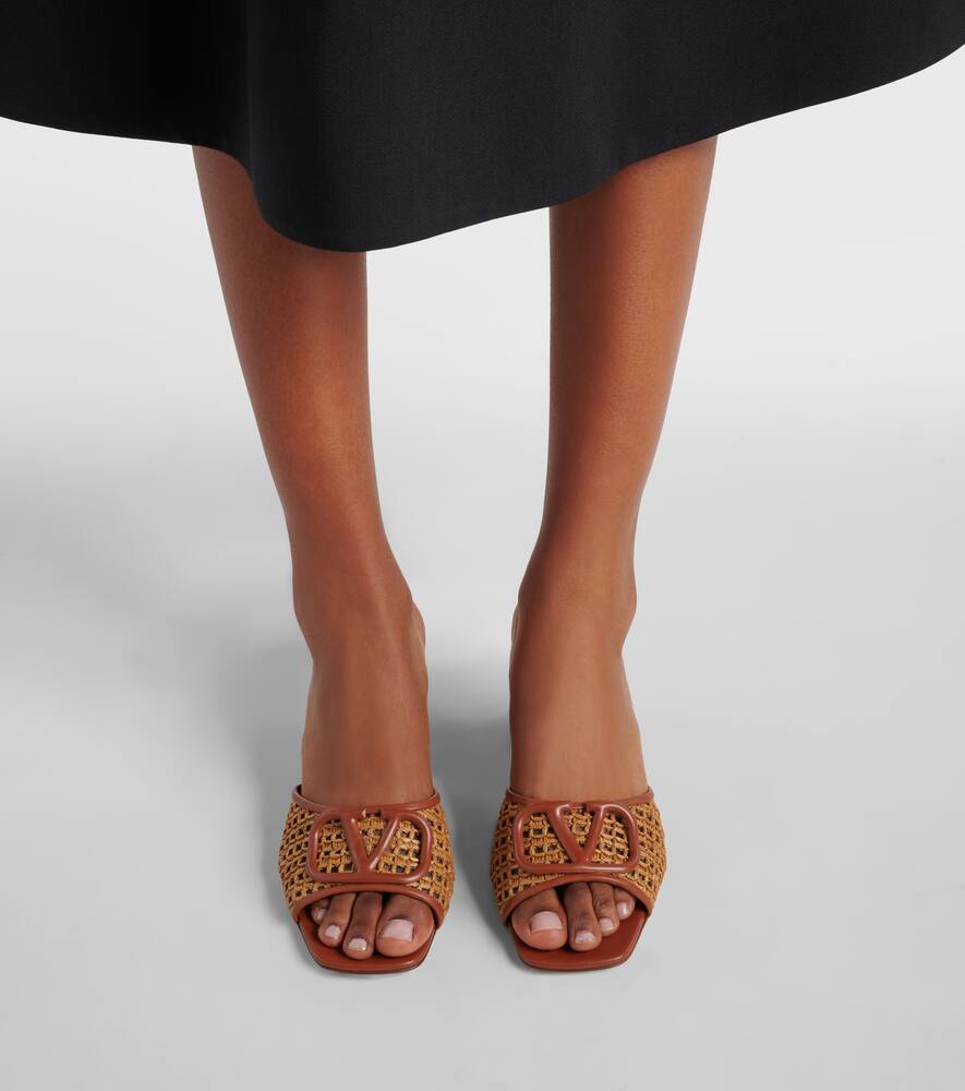 Valentino Garavani Tess leather and raffia mules