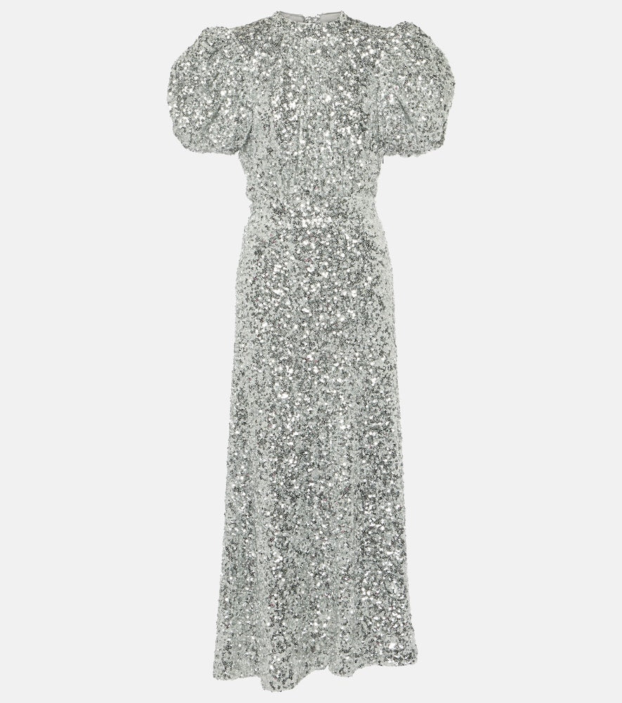 Rotate Puff-sleeve sequined midi dress. 旋转泡泡袖亮片中长连衣裙