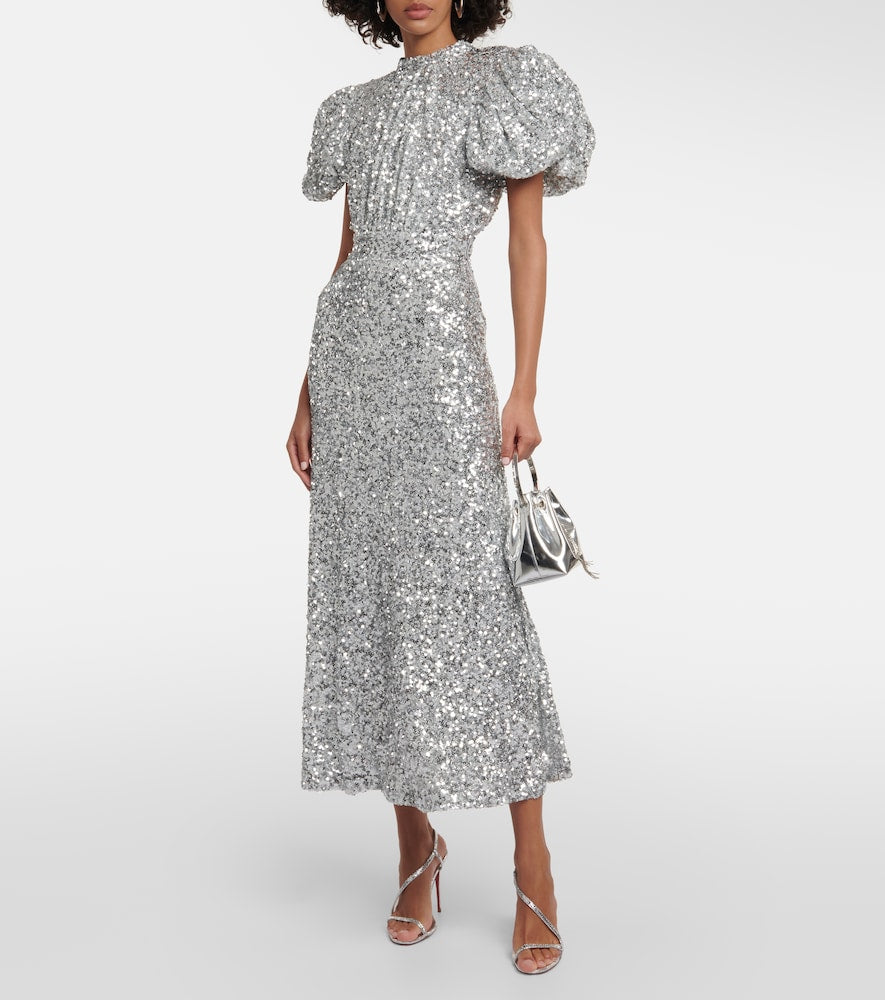Rotate Puff-sleeve sequined midi dress