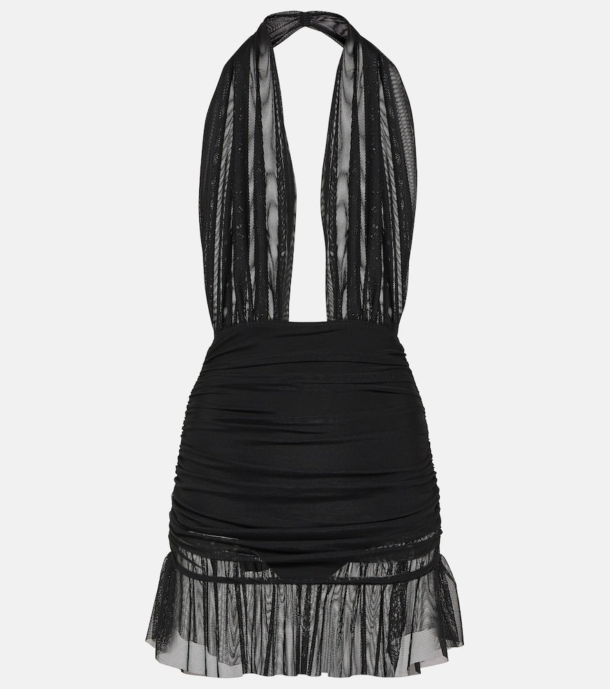 Norma Kamali Ruffled halterneck chiffon minidress. Norma Kamali 荷叶边挂脖雪纺迷你连衣裙