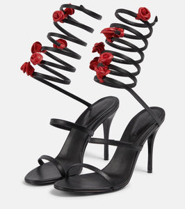 Magda Butrym Floral-appliqu√É¬© satin sandals