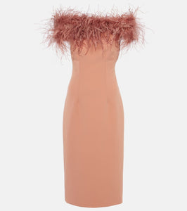 Safiyaa Feather-trimmed midi dress