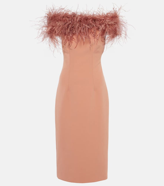 Safiyaa Feather-trimmed midi dress