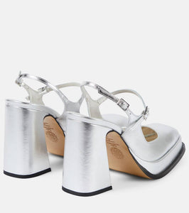 Souliers Martinez Claudia metallic leather platform pumps