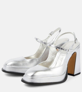 Souliers Martinez Claudia metallic leather platform pumps