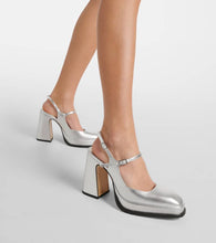 Souliers Martinez Claudia metallic leather platform pumps