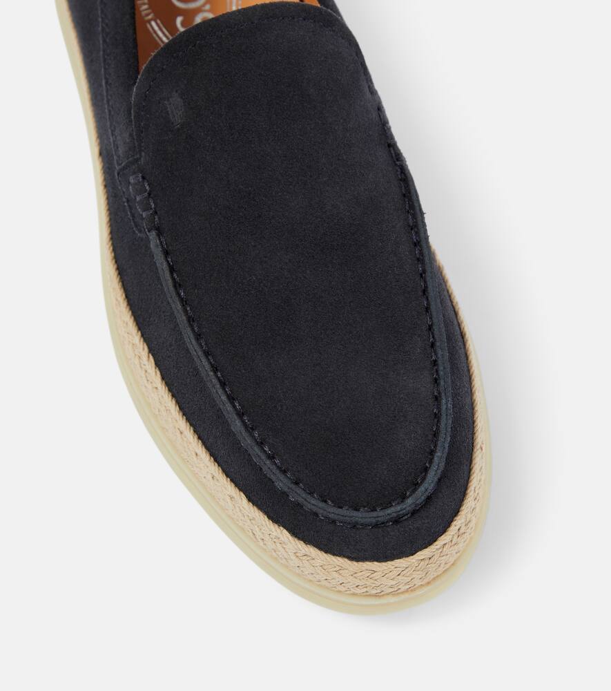 Tod's Raffia-trimmed suede loafers