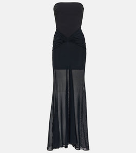 David Koma Tulle-trimmed ruched bustier gown