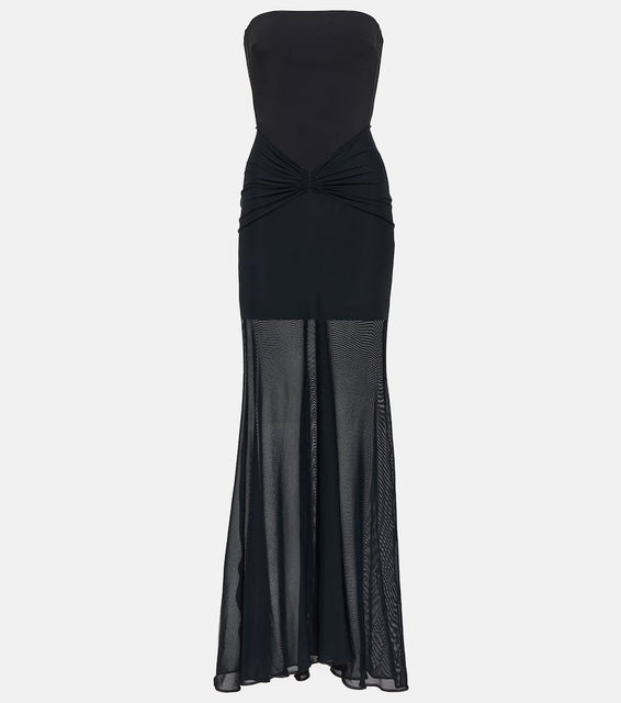 David Koma Tulle-trimmed ruched bustier gown