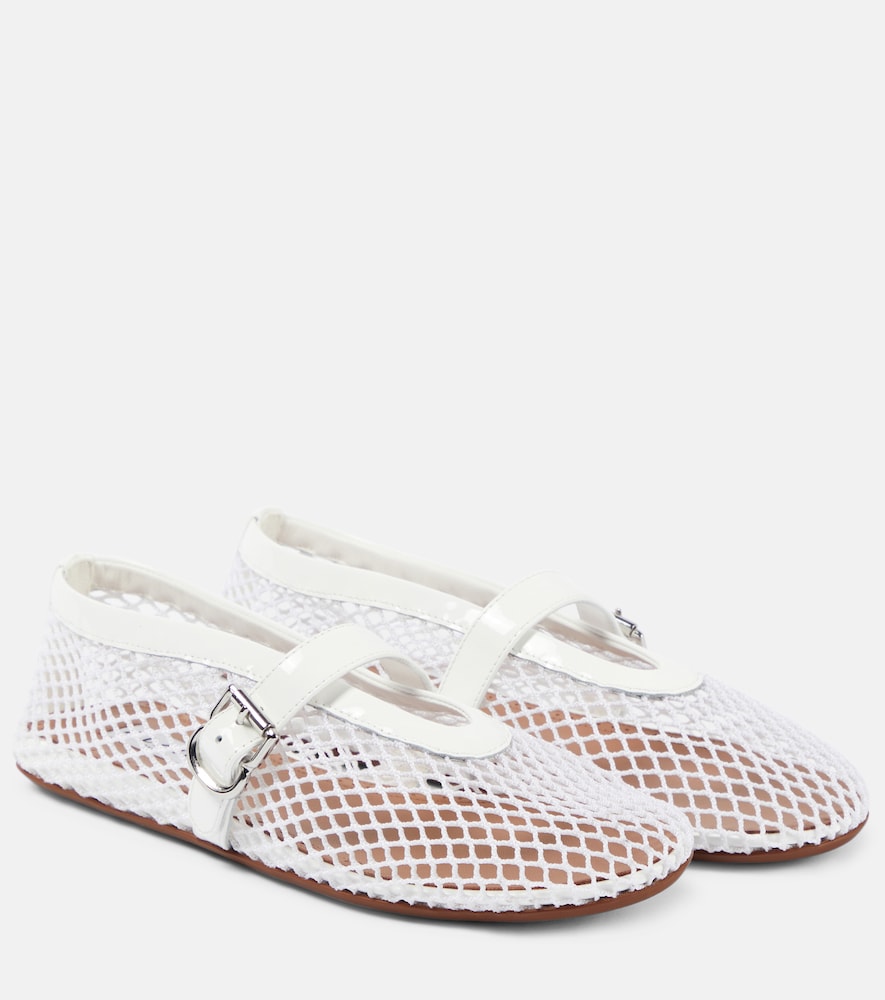 Alaia Leather-trimmed fishnet ballet flats - Alaia 皮革饰边渔网芭蕾平底鞋
