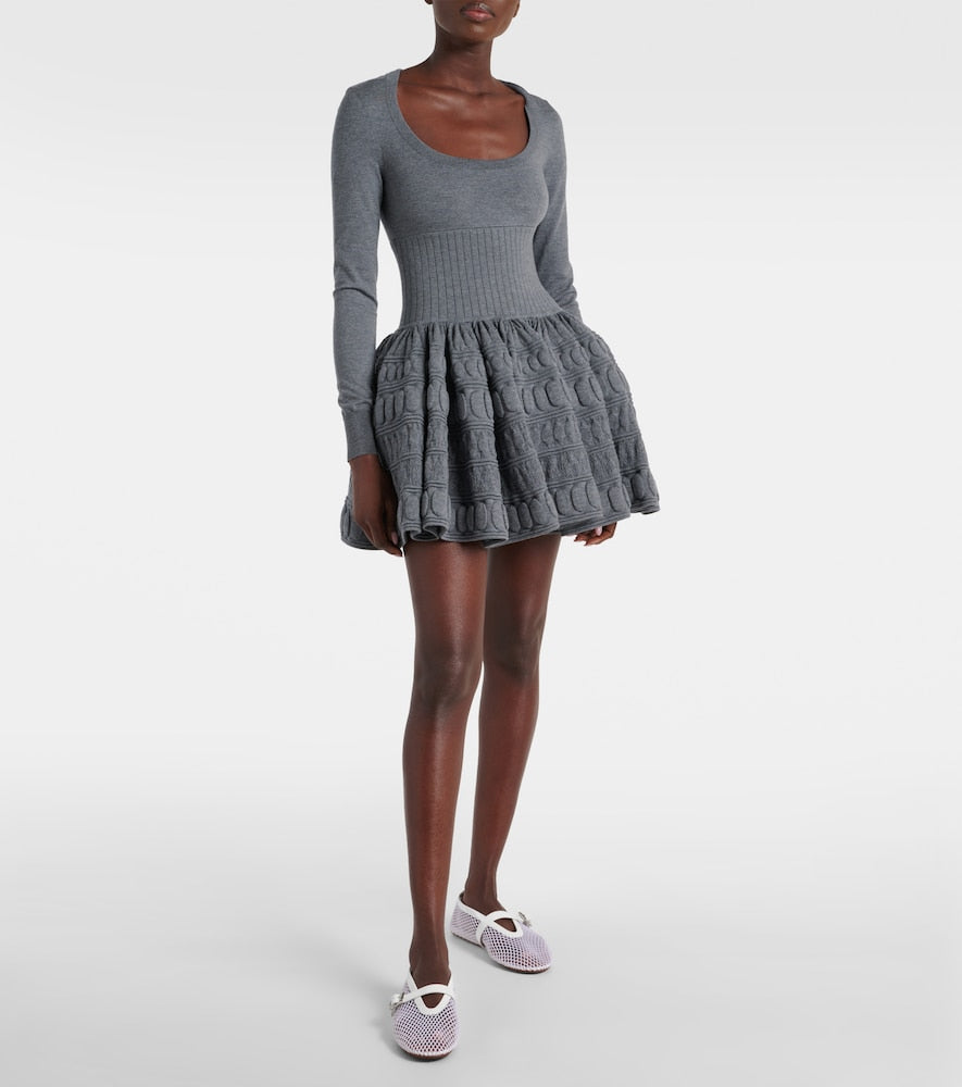 Alaia Leather-trimmed fishnet ballet flats