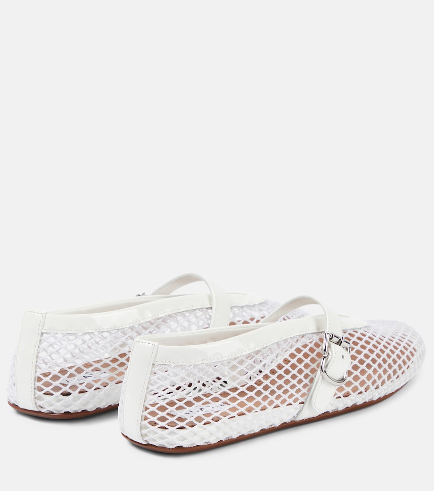 Alaia Leather-trimmed fishnet ballet flats