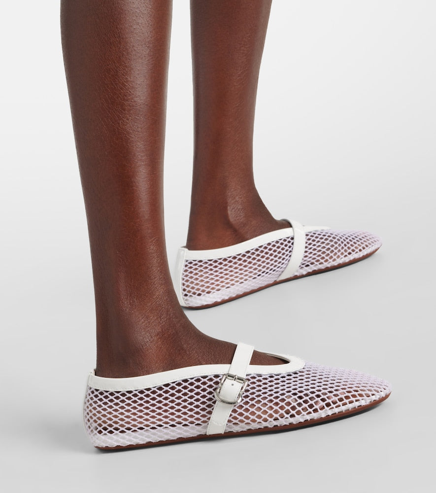 Alaia Leather-trimmed fishnet ballet flats