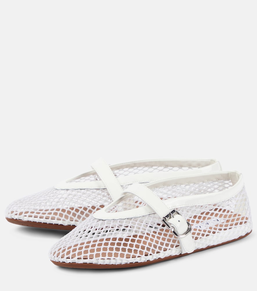 Alaia Leather-trimmed fishnet ballet flats