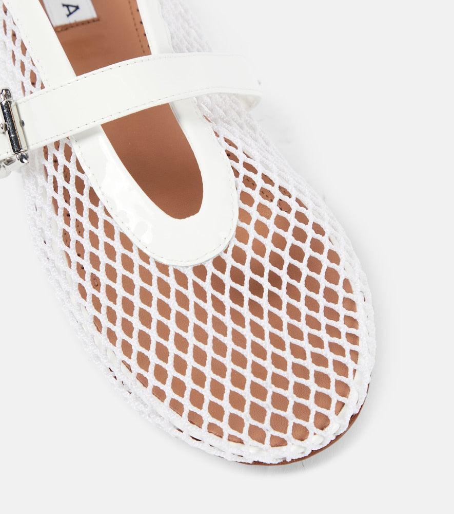 Alaia Leather-trimmed fishnet ballet flats