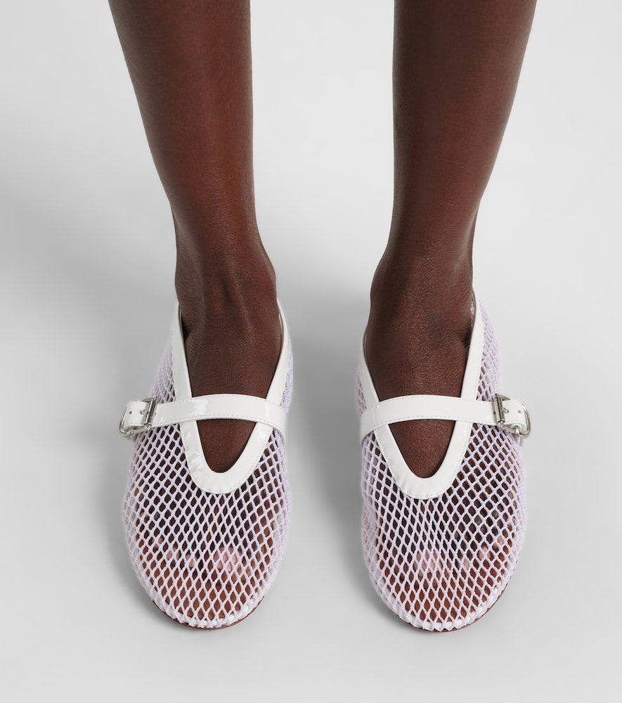 Alaia Leather-trimmed fishnet ballet flats