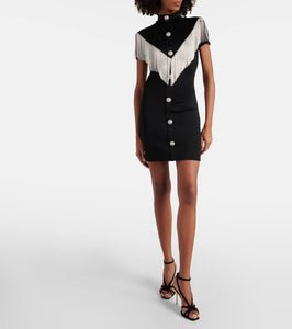 Balmain Embellished fringed jersey minidress
