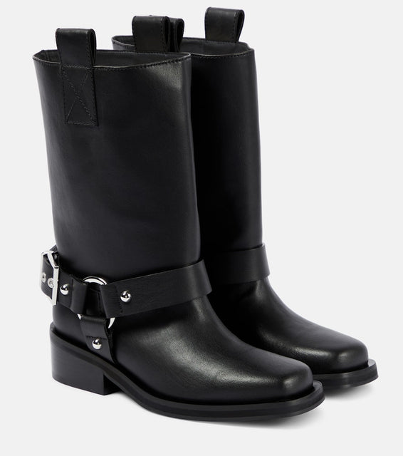 Ganni Faux leather biker boots