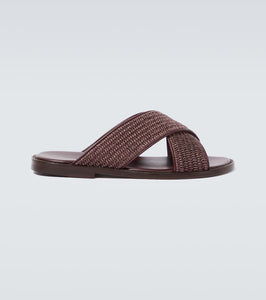 Manolo Blahnik Otawi leather-trimmed raffia sandals