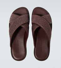 Manolo Blahnik Otawi leather-trimmed raffia sandals