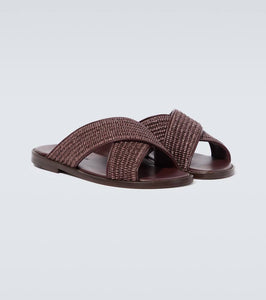 Manolo Blahnik Otawi leather-trimmed raffia sandals