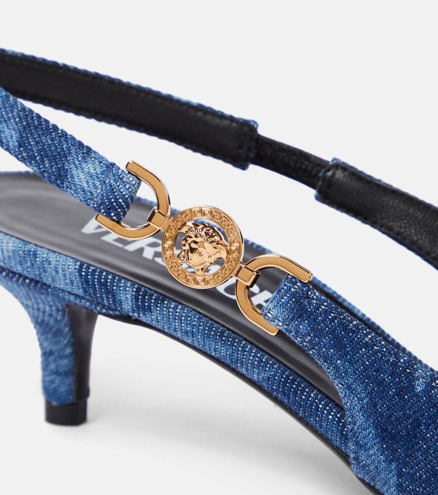 Versace Barocco denim slingback pumps