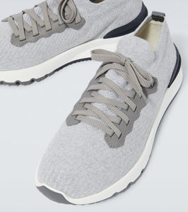 Brunello Cucinelli Leather-trimmed knitted slip-on sneakers