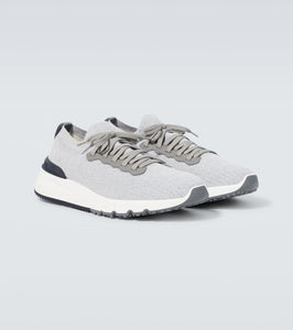 Brunello Cucinelli Leather-trimmed knitted slip-on sneakers