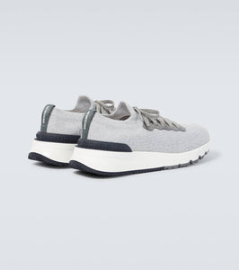 Brunello Cucinelli Leather-trimmed knitted slip-on sneakers