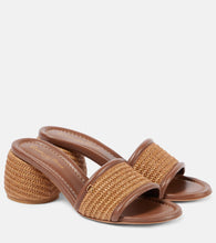 Gianvito Rossi Marbella leather-trimmed raffia mules - Gianvito Rossi Marbella 皮革边饰拉菲草穆勒鞋