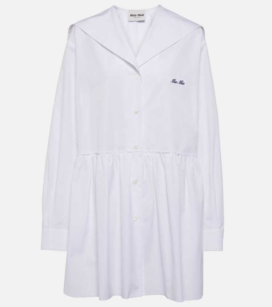 Miu Miu Gathered cotton poplin shirt dress. Miu Miu 褶皱棉府绸衬衫裙