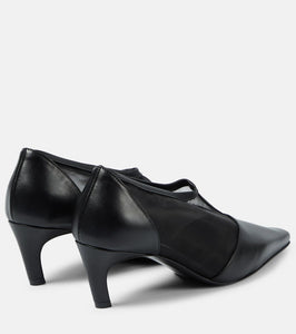 Toteme T-strap leather and mesh pumps
