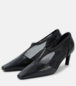Toteme T-strap leather and mesh pumps