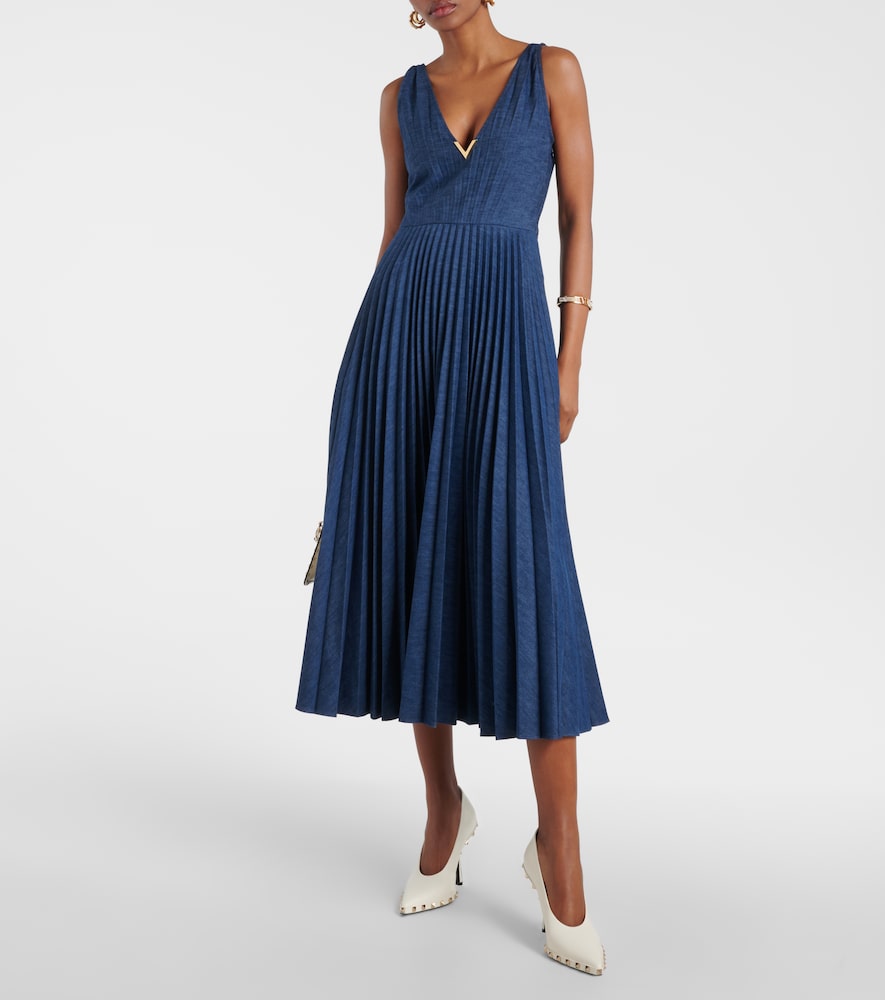Valentino VGold pliss√É¬© chambray maxi dress