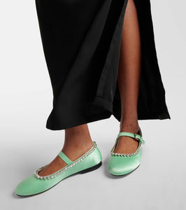 Mach & Mach Audrey embellished satin Mary Jane flats