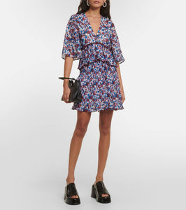 Ganni Floral pleated georgette minidress