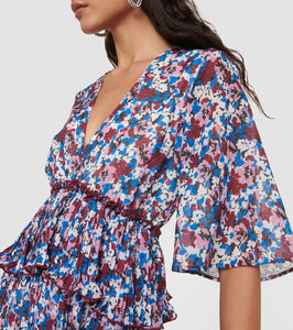 Ganni Floral pleated georgette minidress
