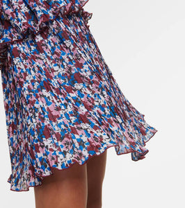 Ganni Floral pleated georgette minidress