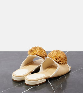 Jimmy Choo Nako leather-trimmed raffia slides