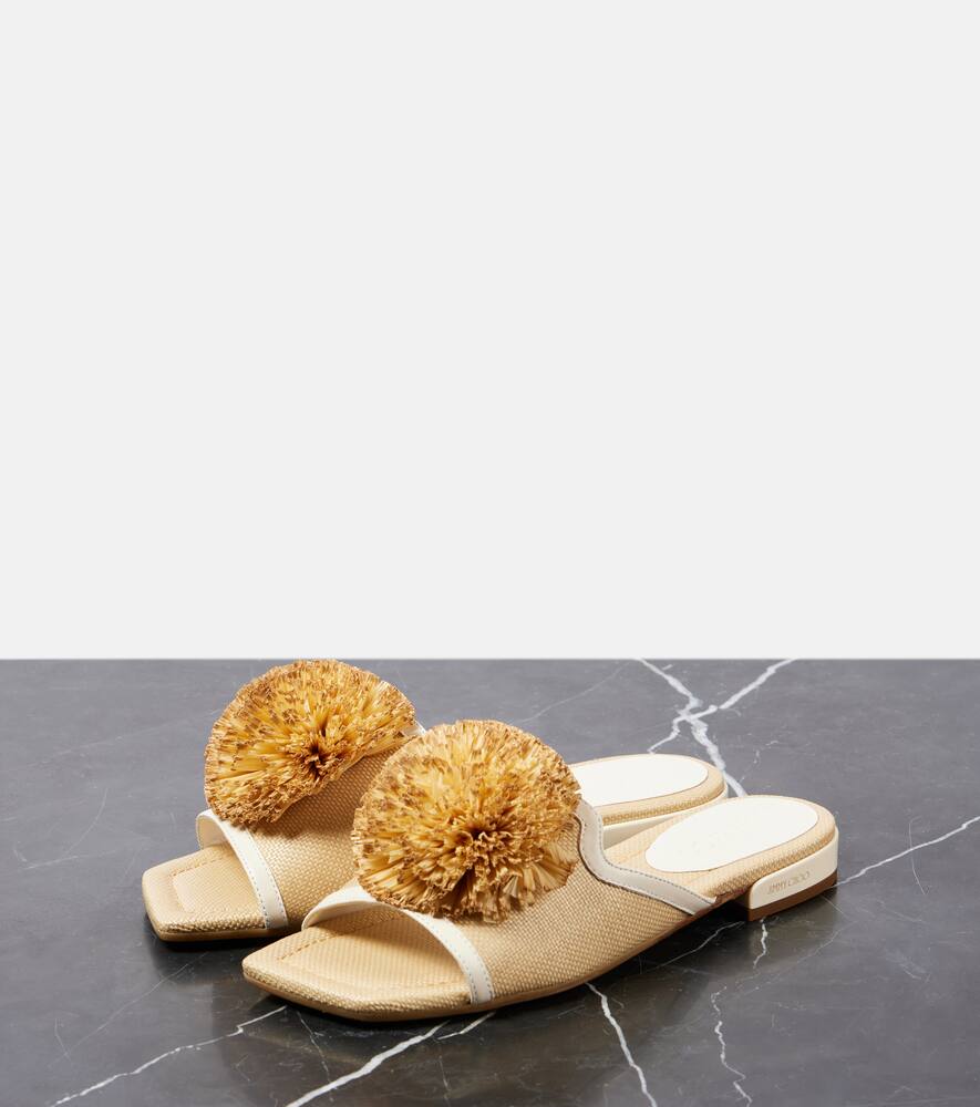 Jimmy Choo Nako leather-trimmed raffia slides