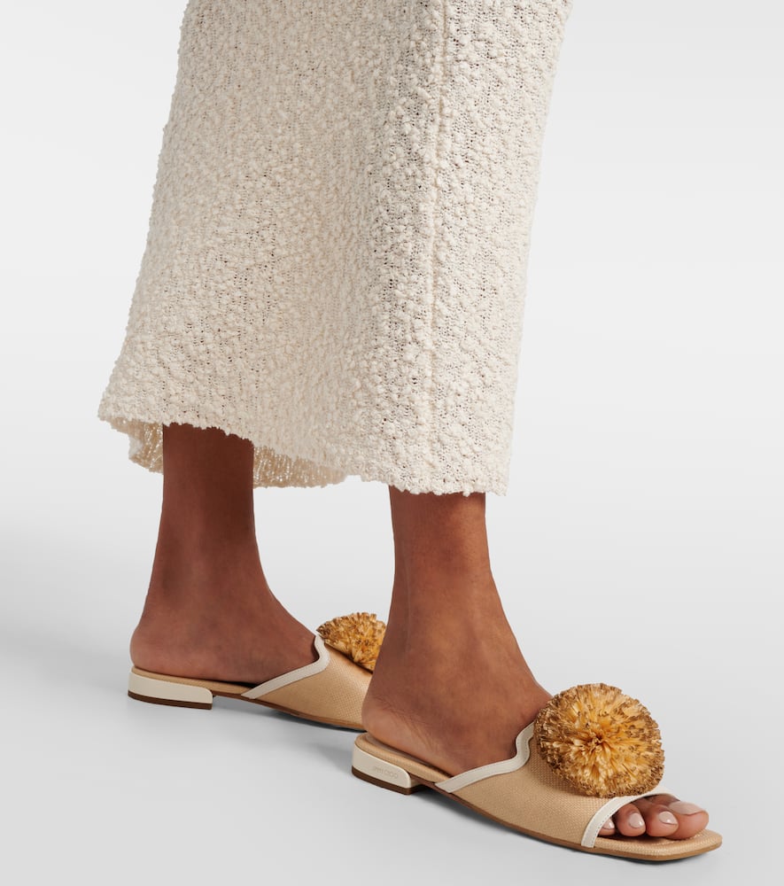 Jimmy Choo Nako leather-trimmed raffia slides