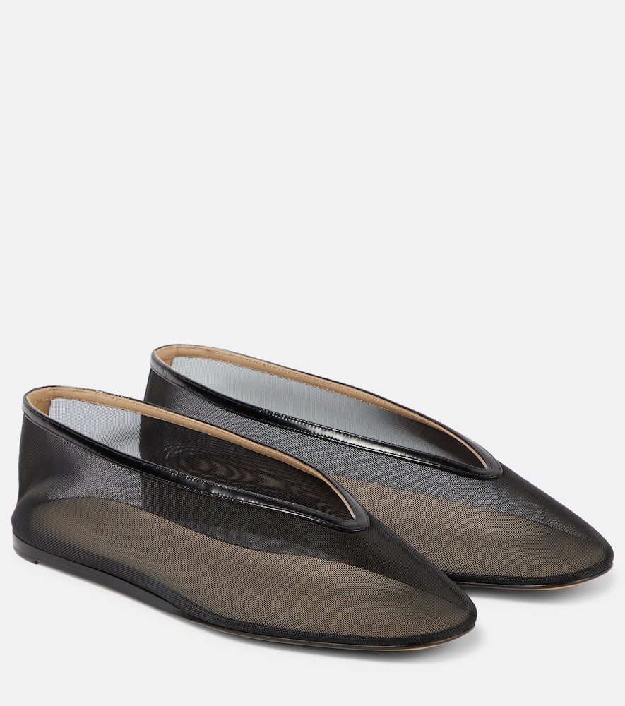 Le Monde Beryl Luna leather-trimmed mesh ballet flats