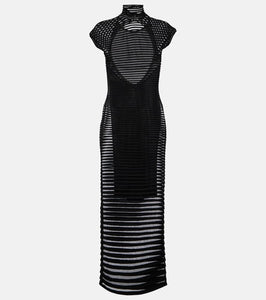 Alaia Striped cr√É¬™pe-paneled gown