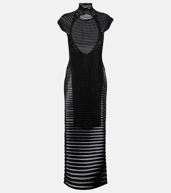 Alaia Striped cr√É¬™pe-paneled gown
